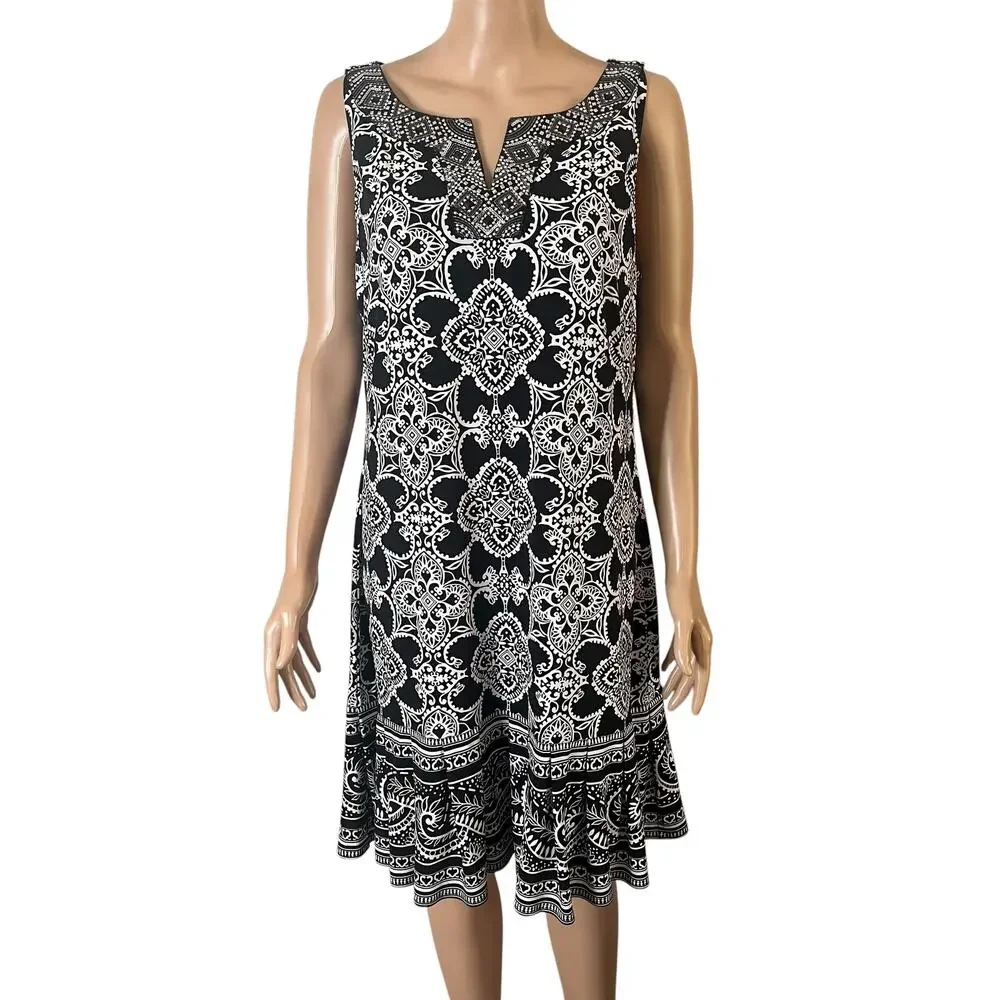 White House Black Market Dress Womens Large Black White Sleeveless Shift A-Line - Picture 2 of 11